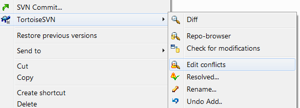 Resolving conflicts with TortoiseSVN Resolving conflicts with TortoiseSVN